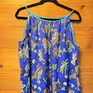 LOFT Bright Blue Paisley Sleeveless Top - L